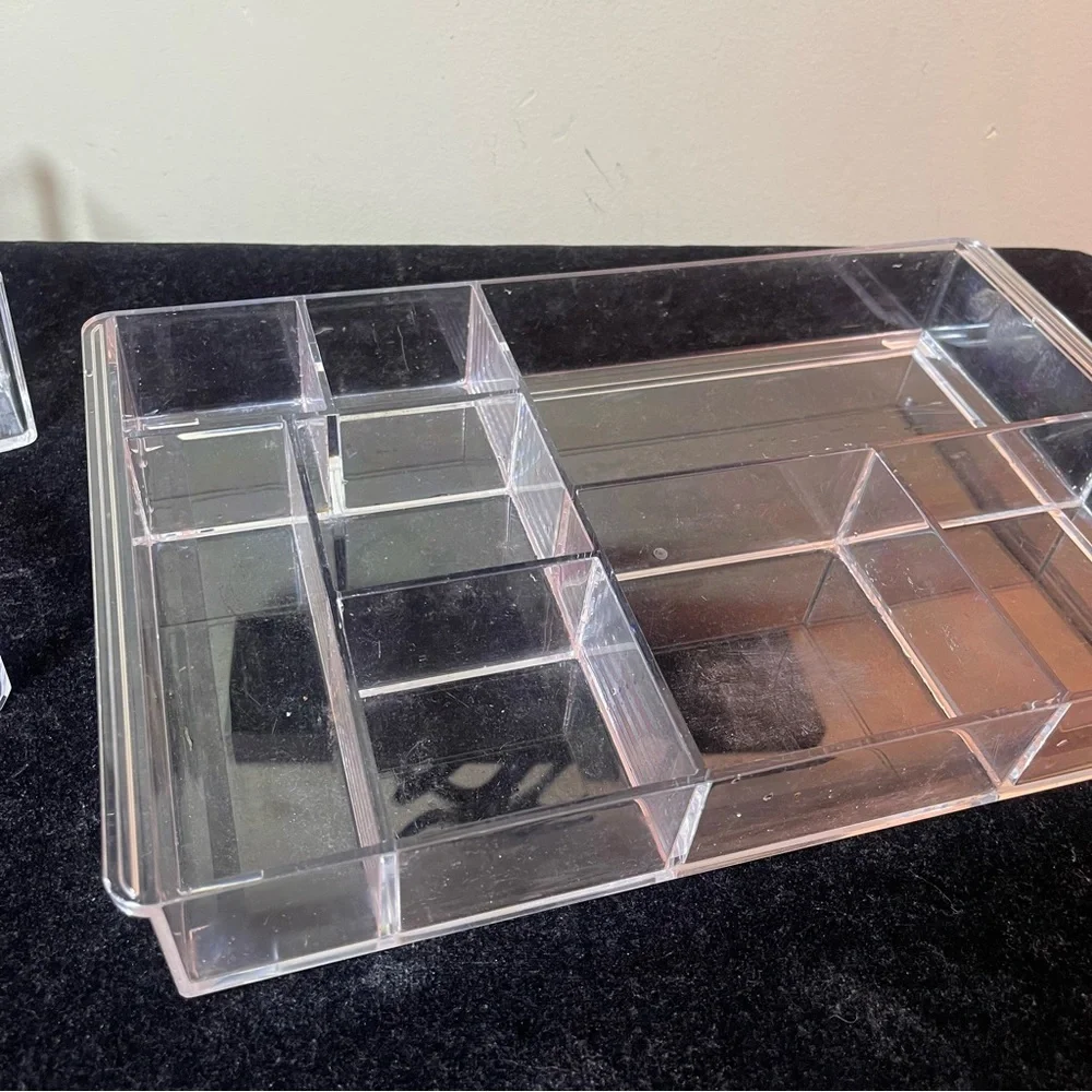 Set of 3 Clear Acrylic Organizer Trays | Vanity Makeup Desk Drawer Storage